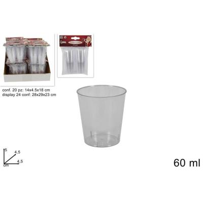 VASOS PLÁSTICO TRANSPARENTE 60ML. 20 UND.