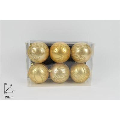 BOLA 8 CM SET 6 PZ ORO C/DECORO GLITTER ORO