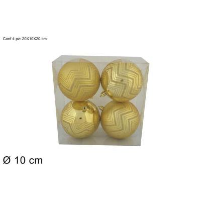 BOLA 10 CM 4 PZ RIGATE GLITTER ORO