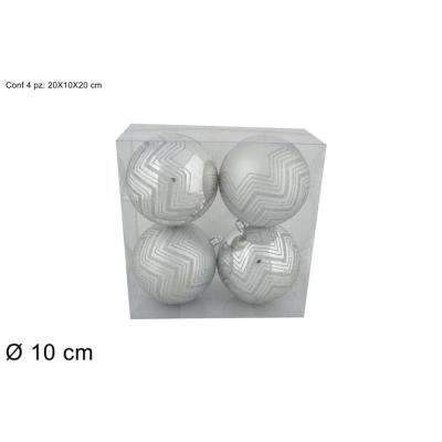 BOLA 10 CM 4 PZ RIGATE GLITTER PLATA