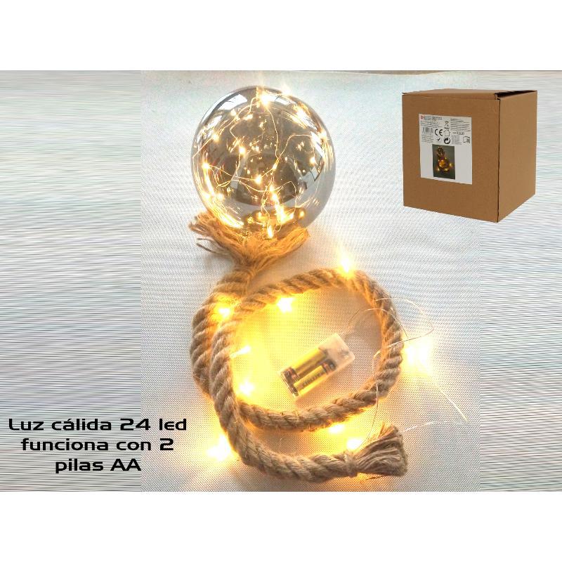 BOLA 24 LED PLATA CUERDA COLG 15 CM / 1 MT