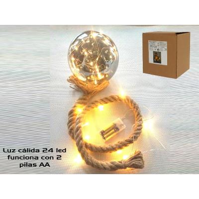 BOLA 24 LED PLATA CUERDA COLG 15 CM / 1 MT