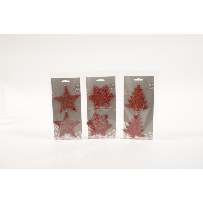 SET 2 COLGANTES GLITTER ROJO 10X10 CM DEC SURT