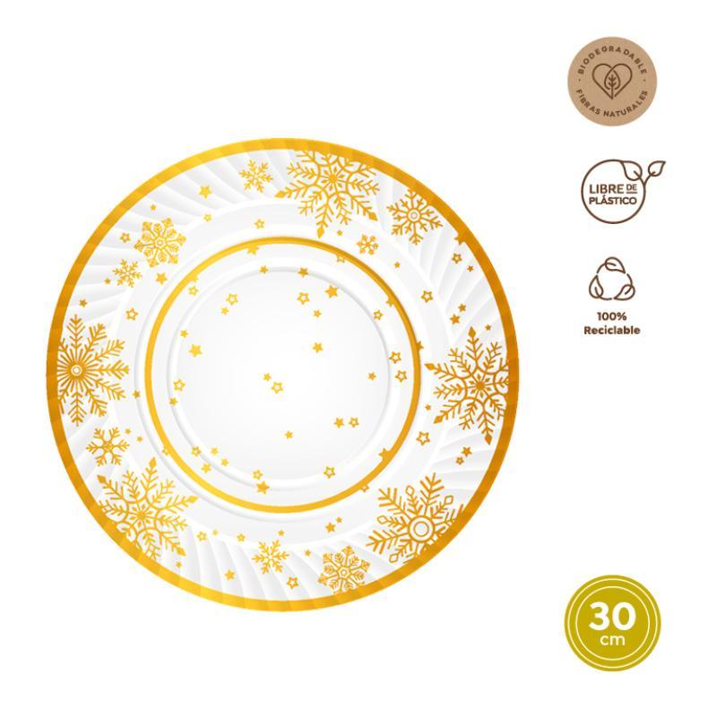 BANDEJA CARTON REDONDA GOLDEN SNOW 30 CM 1UD