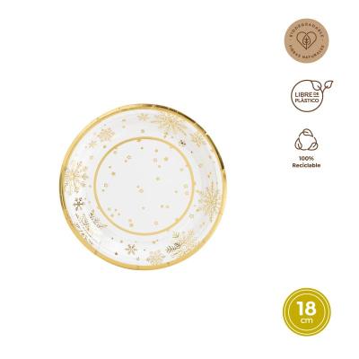 PLATOS CARTON REDONDOS GOLDEN SNOW 18 CM 8 UDS