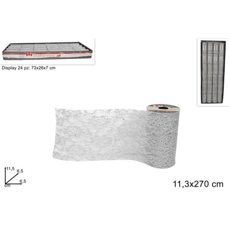 CINTA ORGANZA ENCAJE 11.3X270 CM. PLATA