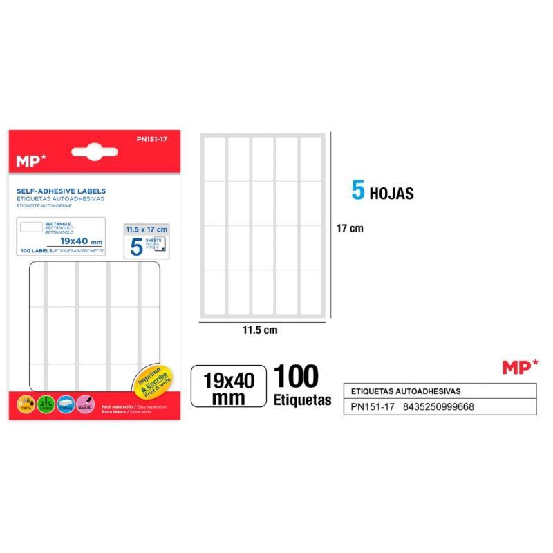 ETIQUETAS BLANCAS D=19X40 MM 100U 5 HOJAS