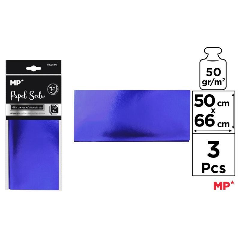 PAPEL SEDA AZUL METALIZADO 50X66 3 UDS