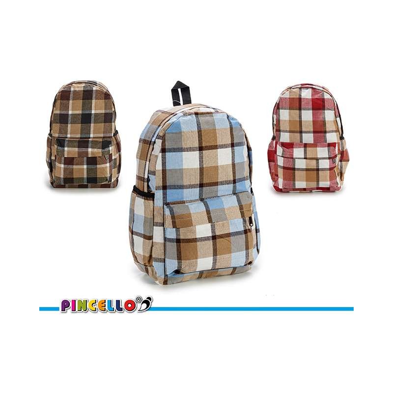 MOCHILA CUADROS SURT 3 COL OSCUROS                