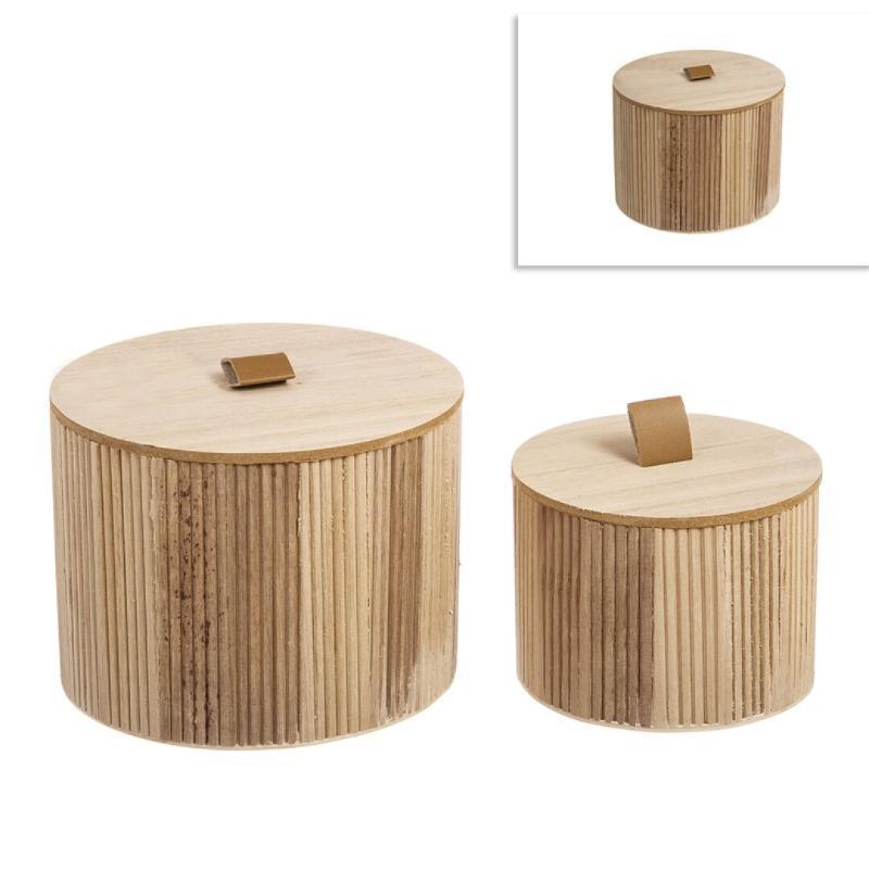 CAJAS MADERA SET 2 LINE TIRADOR PIEL REDONDA
