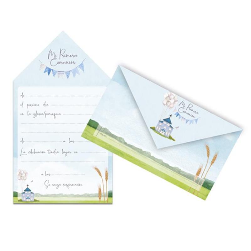 BLISTER 10 INVITACION SOBRE COMUNION IGLESIA NIÑO