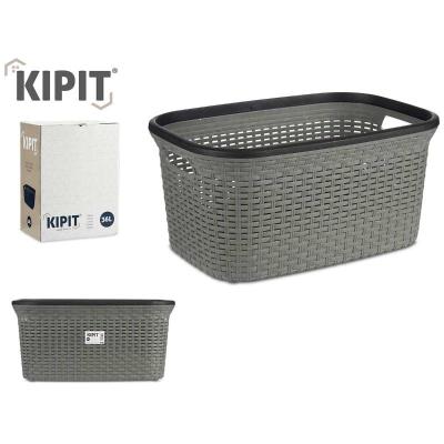 CESTA PLASTICO RATTAN ROPA 36 L GRIS