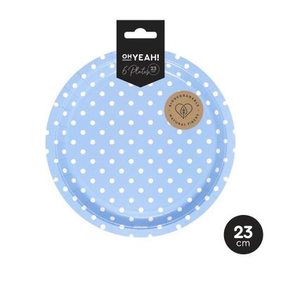 PLATO LLANO DOTS AZUL PASTEL 23 CM CARTON 6 UND