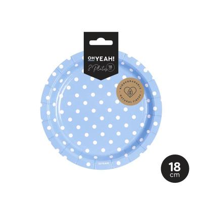 PLATO LLANO DOTS POSTRE AZUL PASTEL 18 CM CARTON 8 UND