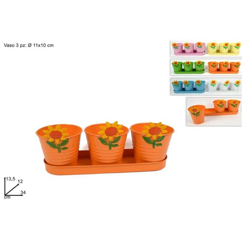 MACETERO LATON SET 3 UNIDS C/GIRASOL DISPON EN 6 COL SURT