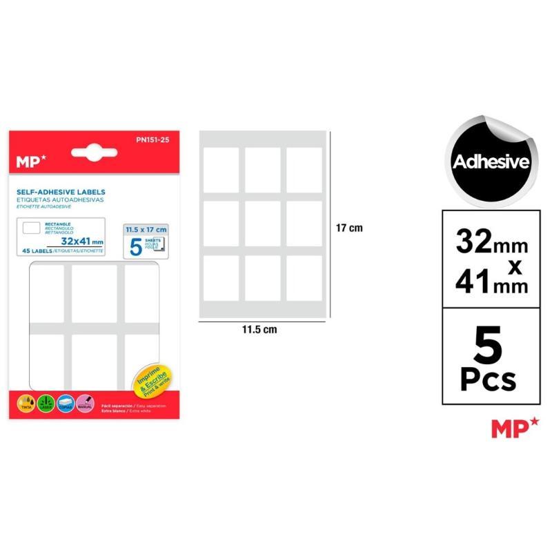 ETIQUETAS BLANCAS D=32X41 MM 45U 5HOJAS
