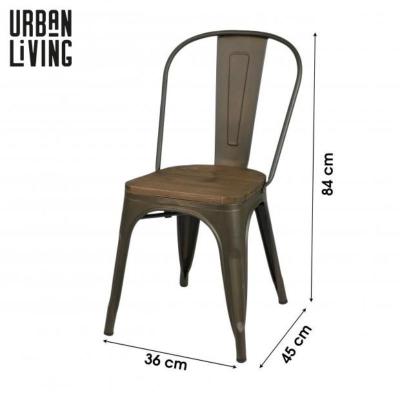 SILLA EN METAL GRIS INDUSTRIAL CON ASIENTO MADERA