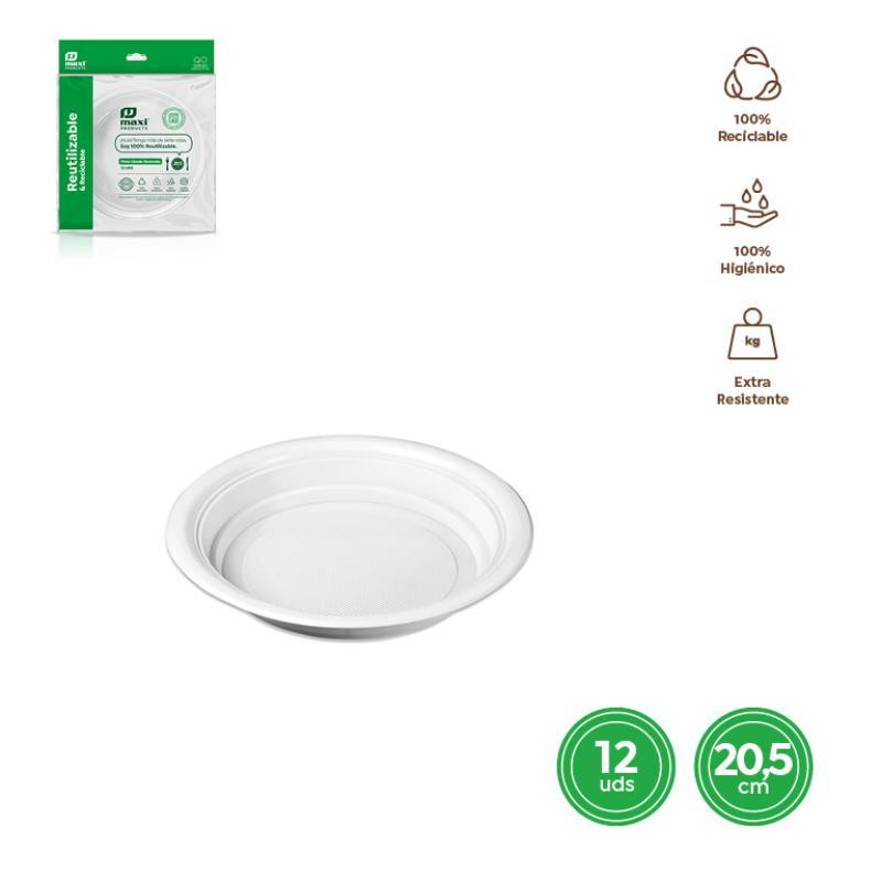 PLATO HONDO REDONDO REUTILIZBLE BALNCO 20.5CM PS 12 UND