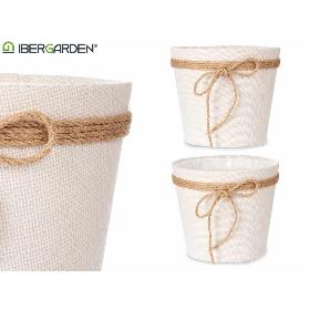 MACETERO TELA CON LAZO 18X16 CM BLANCO