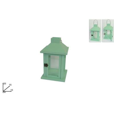 FAROL DE MADERA 25 CM VERDE