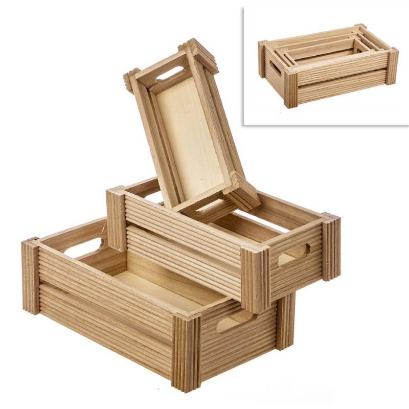 SET 3 CAJAS FRUTERAS MADERA CON ESQUINERAS LINE