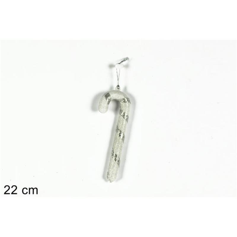 BASTON COLGANTE 22 CM BLANCO CON GLITTER PLATA