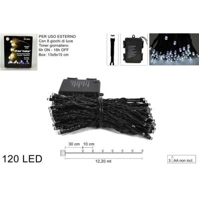 LUZ 120 LED BATERIA 8 JUEGOS C/ TIEMPO BLANCO FRIO