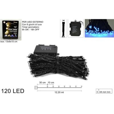 LUZ 120 LED BATERIA 8 JUEGO C/TIEMPO AZUL