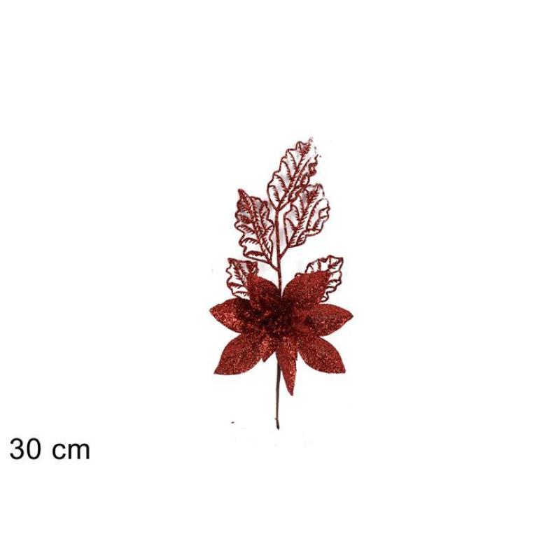 VARA CON FLOR GLITERADO ROJO