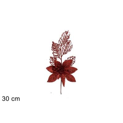 VARA CON FLOR GLITERADO ROJO