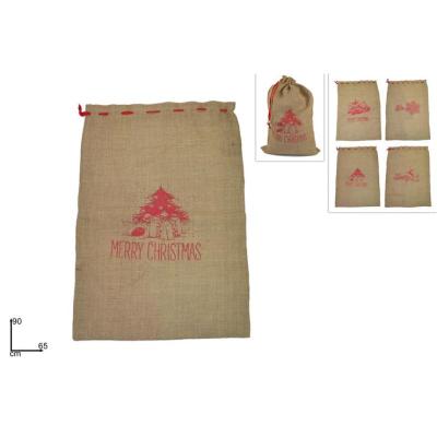 SACO YUTE 90X65 CM FELIZ NAVIDAD EN 4 MOD SURT