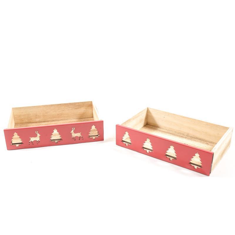 BANDEJA SURTIDA MADERA Y METAL ROJA 18X11X4 CM