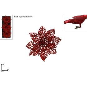 BLISTER 3 FLORES GLITERAS ROJO