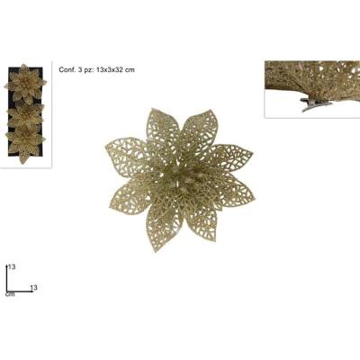 BLISTER 3 FLORES GLITERAS ORO