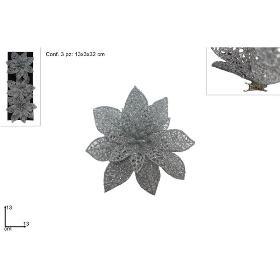 BLISTER 3 FLORES GLITERAS PLATA