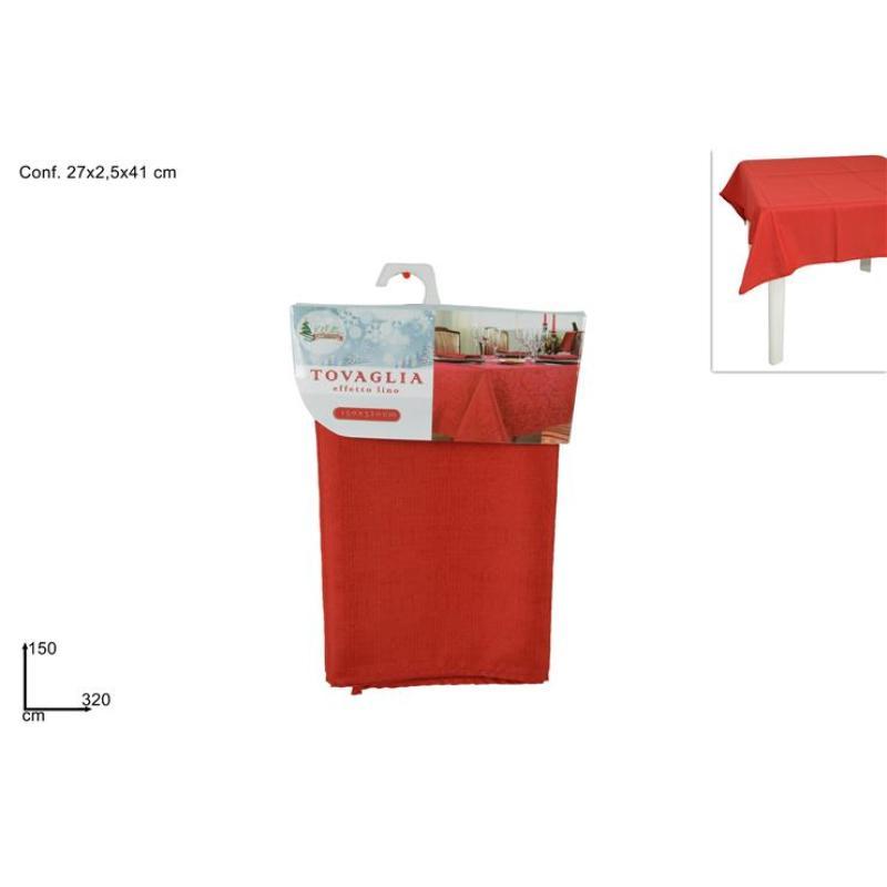 MANTEL ROJA EFECTO LINO 150X320 CM
