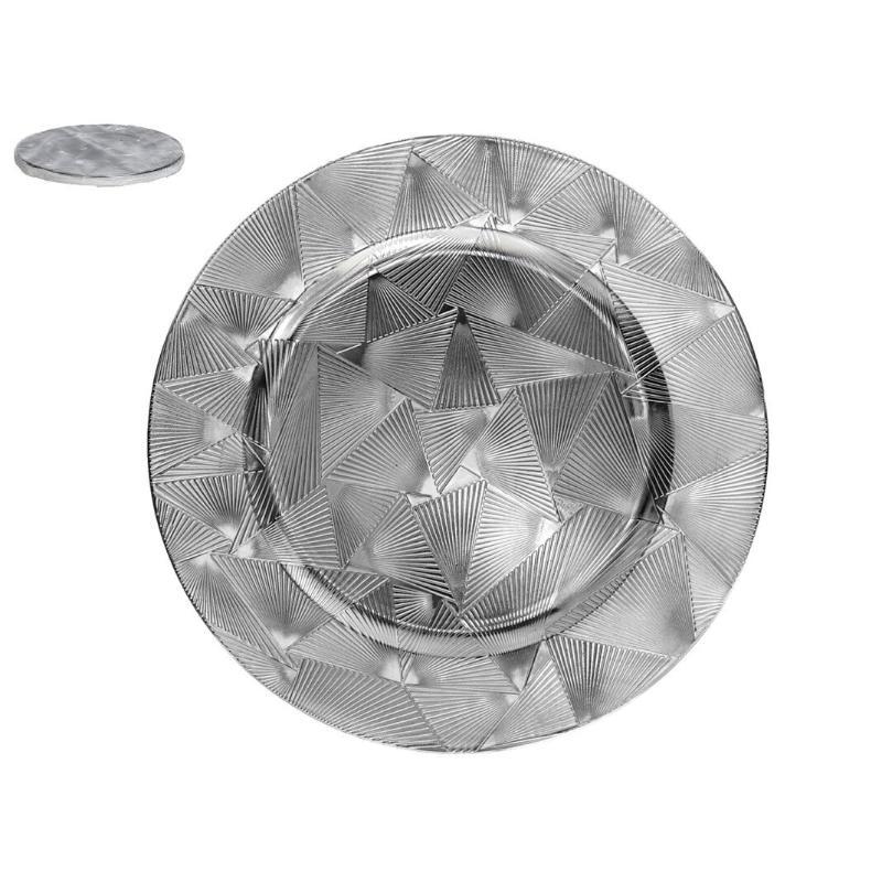 BAJO PLATO PLATA GEOMETRICO 33 CM