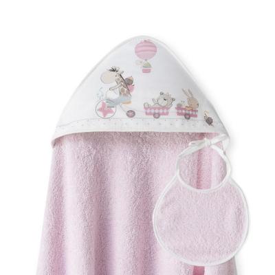 CAPA BAÑO 1X1 MOD JIRAFA BICICLETA+BABERO ROSA