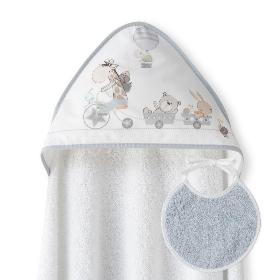 CAPA BAÑO 1X1 MOD JIRAFA BICICLETA+BABERO BLANCO/GRIS