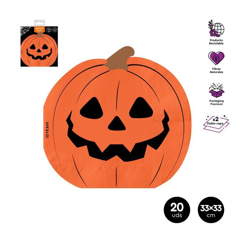SERVILLETAS DOBLE CAPA FORMA CALABAZA 33X33 CM