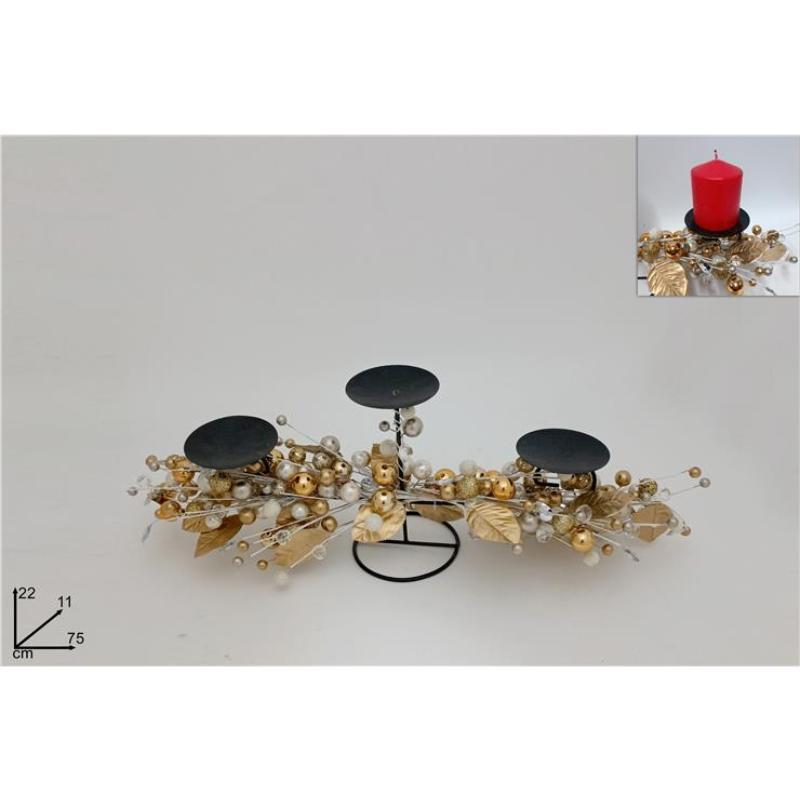 PORTAVELAS DE 3 HUECOS CON BOLAS Y DIAMANTES