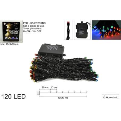 LUCES 120 LED BATERIA 8 JUEGOS C/TIEMPO MULTICOLOR