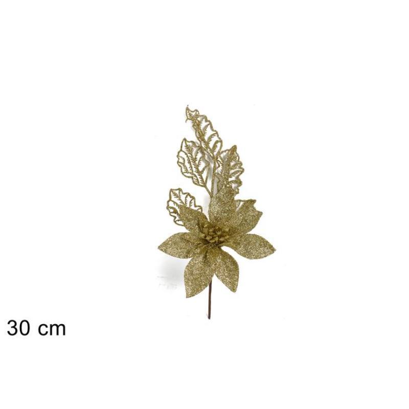 RAMA FLOR NAV GLITERADO ORO