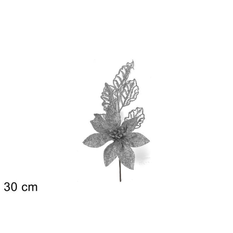RAMA FLOR GLITERADO NAV. PLATA