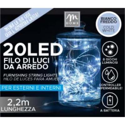 LUCES 20 LED BLANCO A BATERIA CON 8 JUEGOS