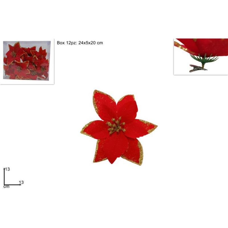 FLOR NAVIDAD CON PINZA 13 CM ROJO