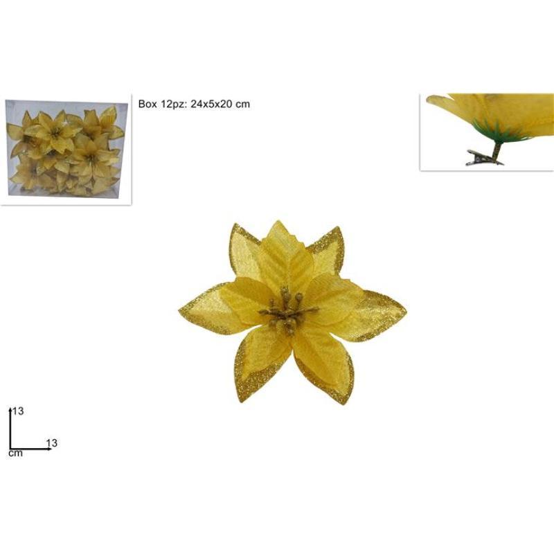 FLOR NAVIDAD CON PINZA 13 CM ORO