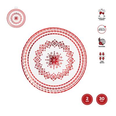 BANDEJAS CARTON REDONDAS BORDADO ROJO 30 CM 2 UD