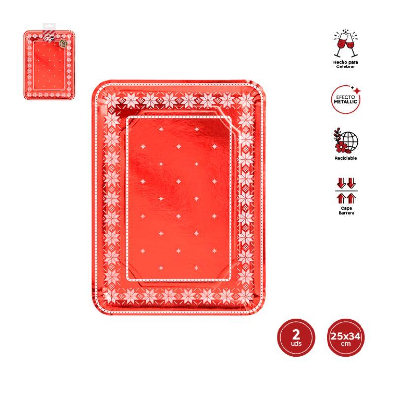 BANDEJAS REC. CARTON BORDADO ROJO 25X34CM 2 UDS