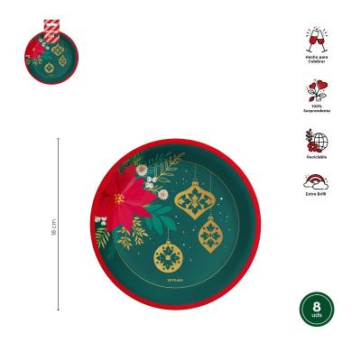 PLATO LLANO POSTRE TRAD XMAS 18 CM CARTON 8 UDS